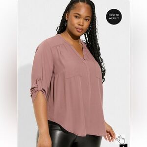 Torrid Harper Georgette Pullover 3/4 Sleeve Blouse Taupe